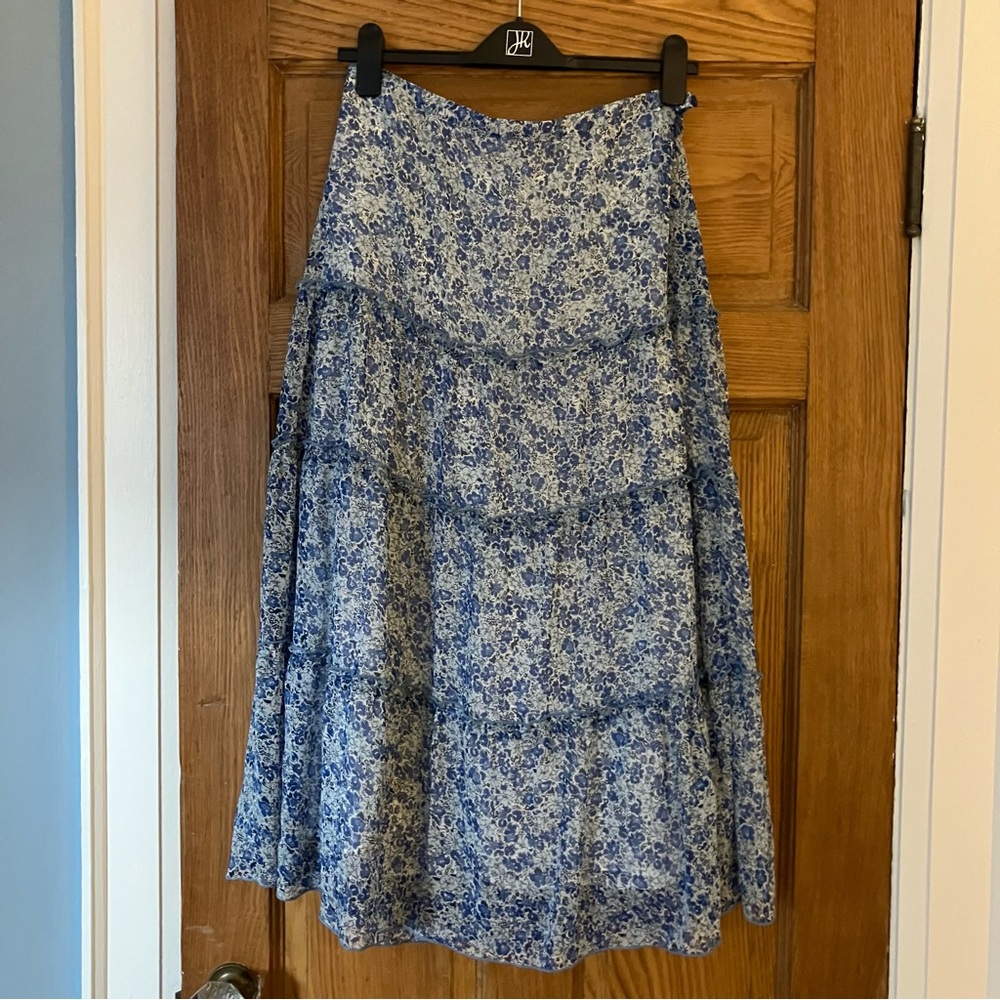 Blue Floral Tiered Long Skirt